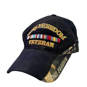 US Military Veteran Hat Iraqi Freedom Vet Cap Embroidery Black Adjustable Strap